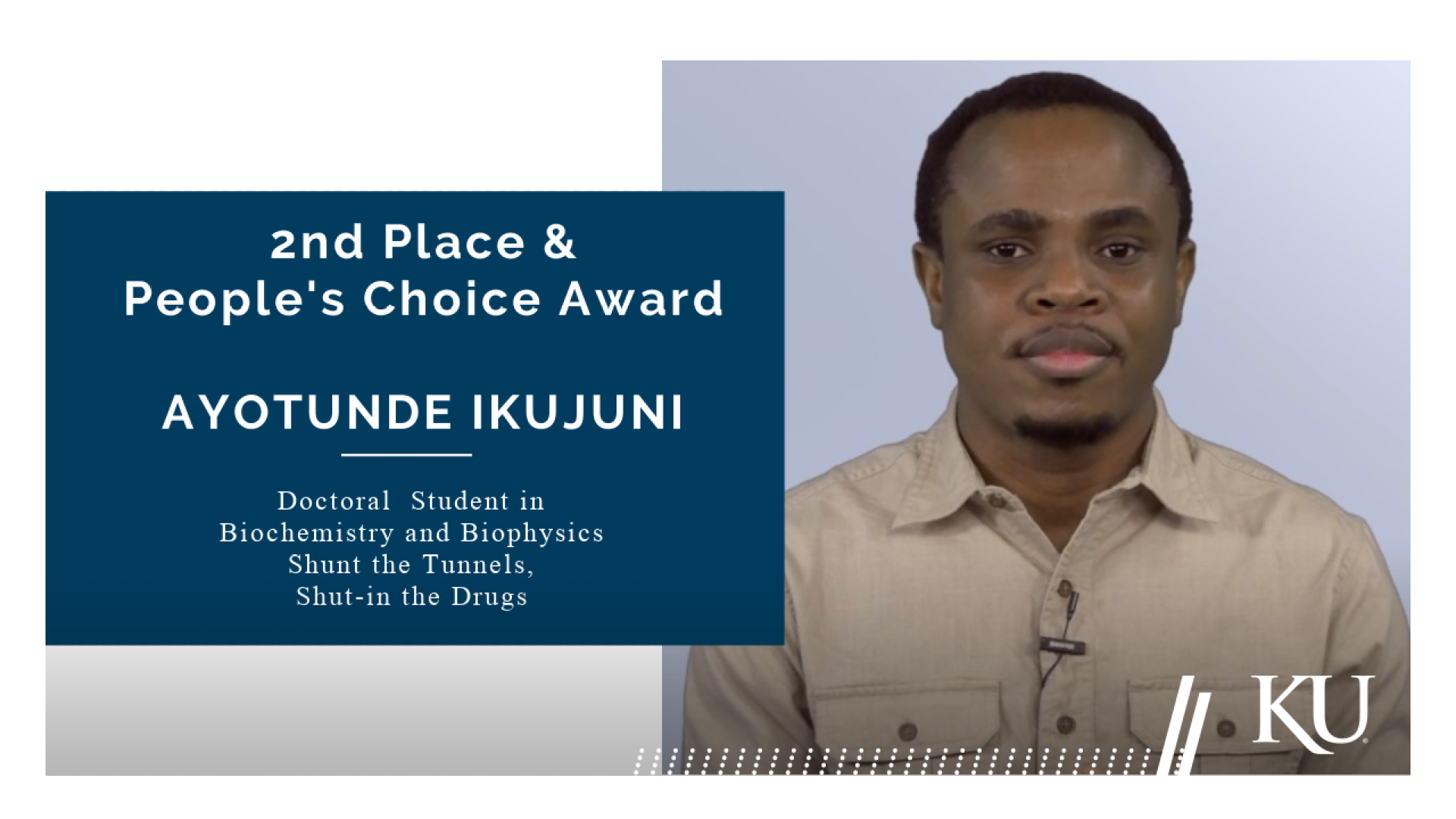 Image of Ayotunde Ikujuni with a text box that indicates he is the 2nd place and People's Choice Award winner
